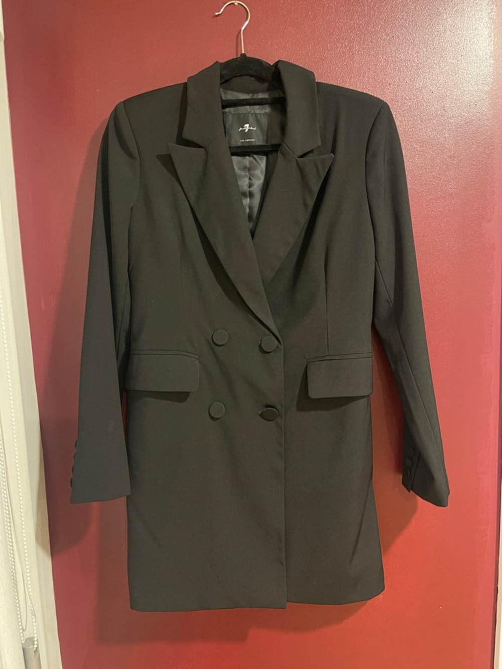 7 For All Mankind Black Double-Breasted Blazer